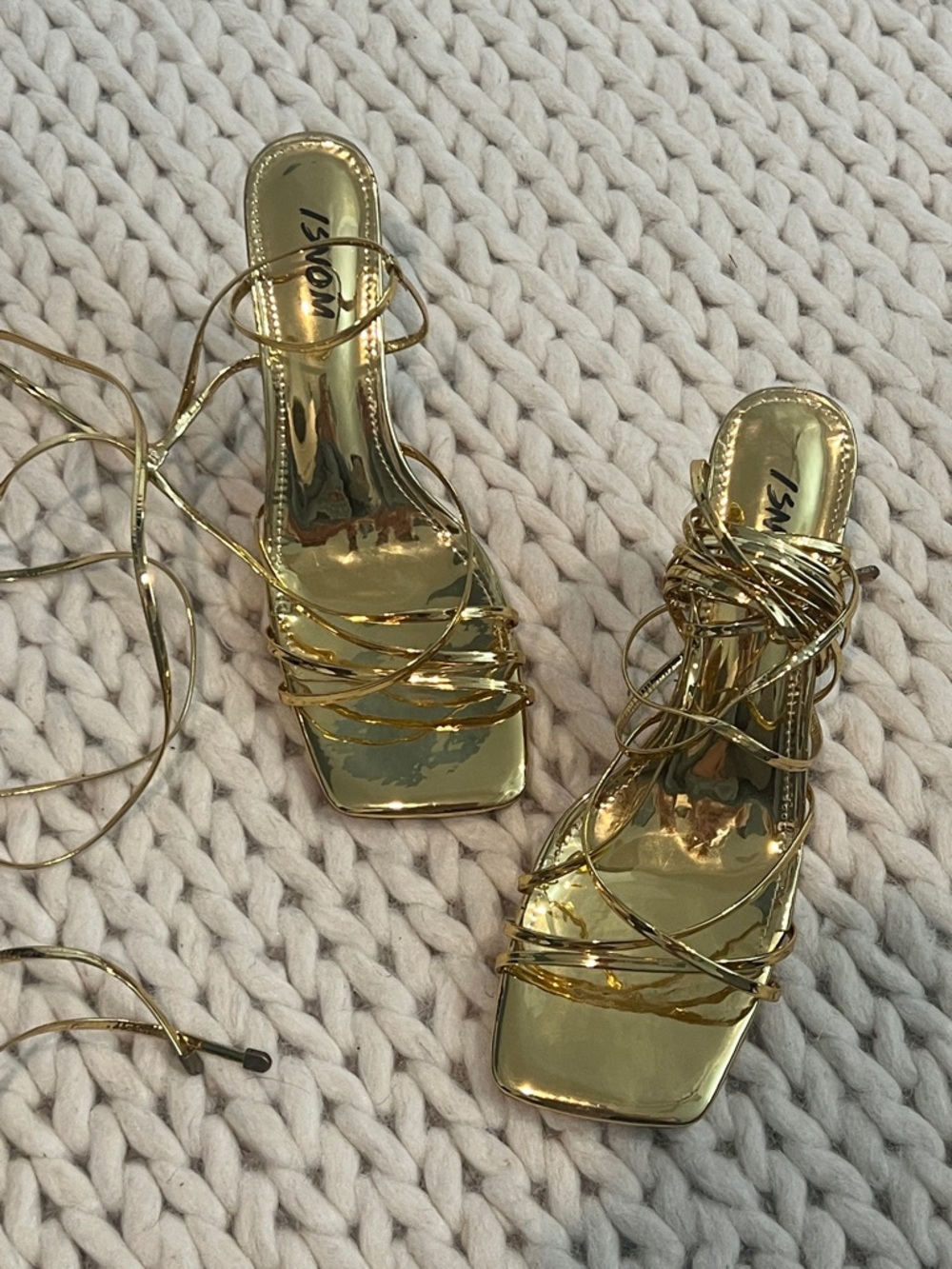 Metallic Gold Lace-Up Strappy Heeled Sandals